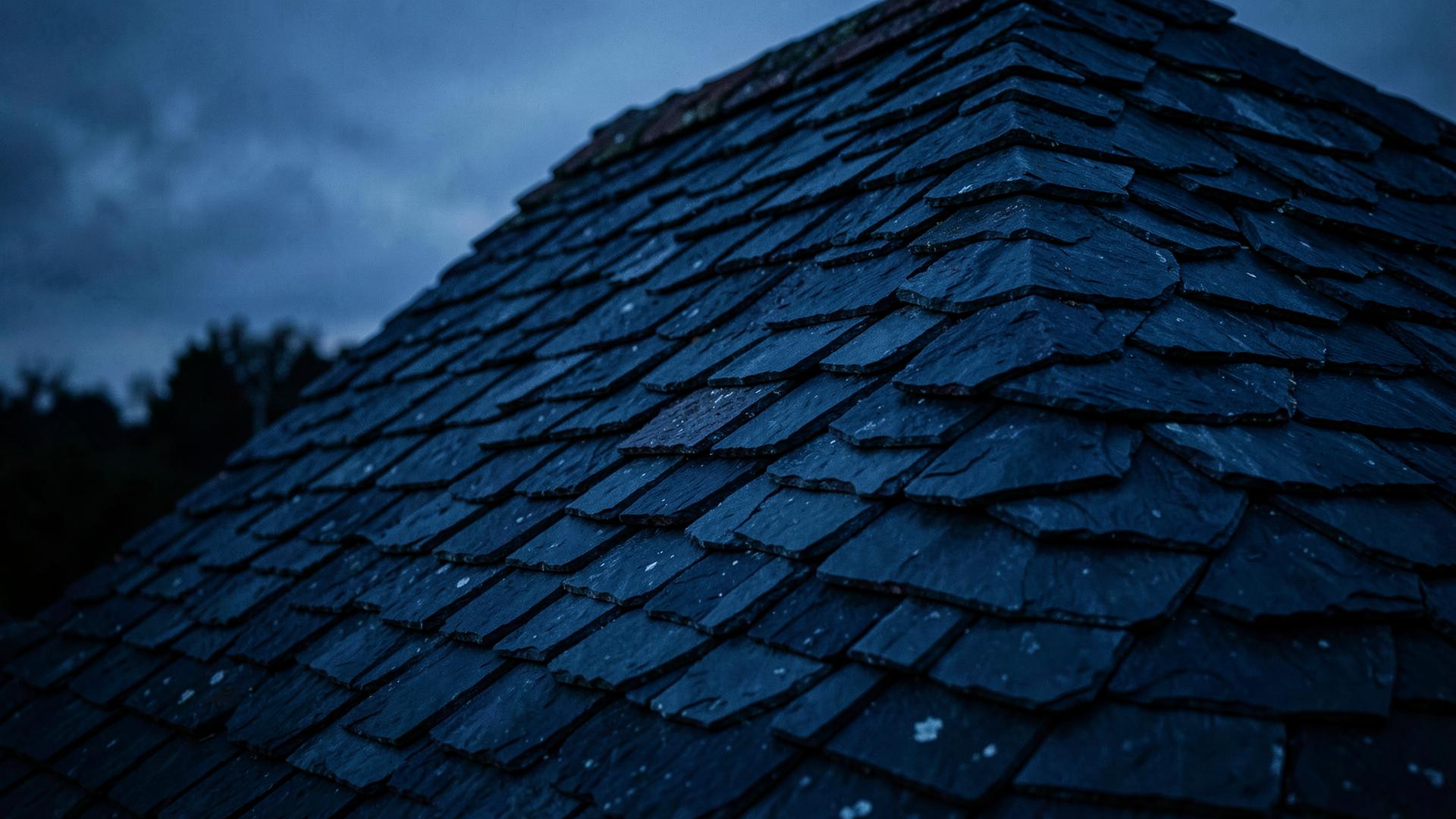 Slate tiled roof at dusk in Gravesend